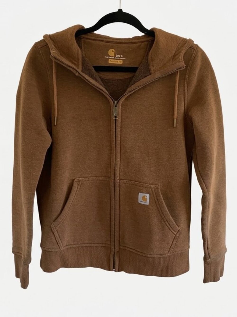 Carhartt Women's Relaxed Fit Oversized Zip Hoodie XS Brown Grunge Faded Patina